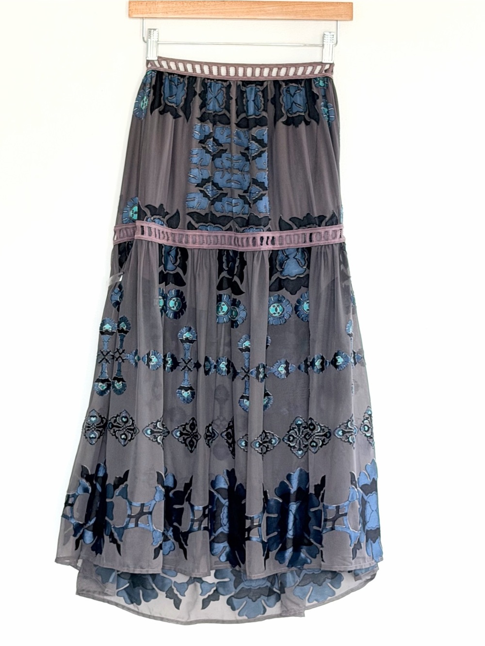 For Love & Lemons Barcelona Floral Midi Skirt Black + Blue S